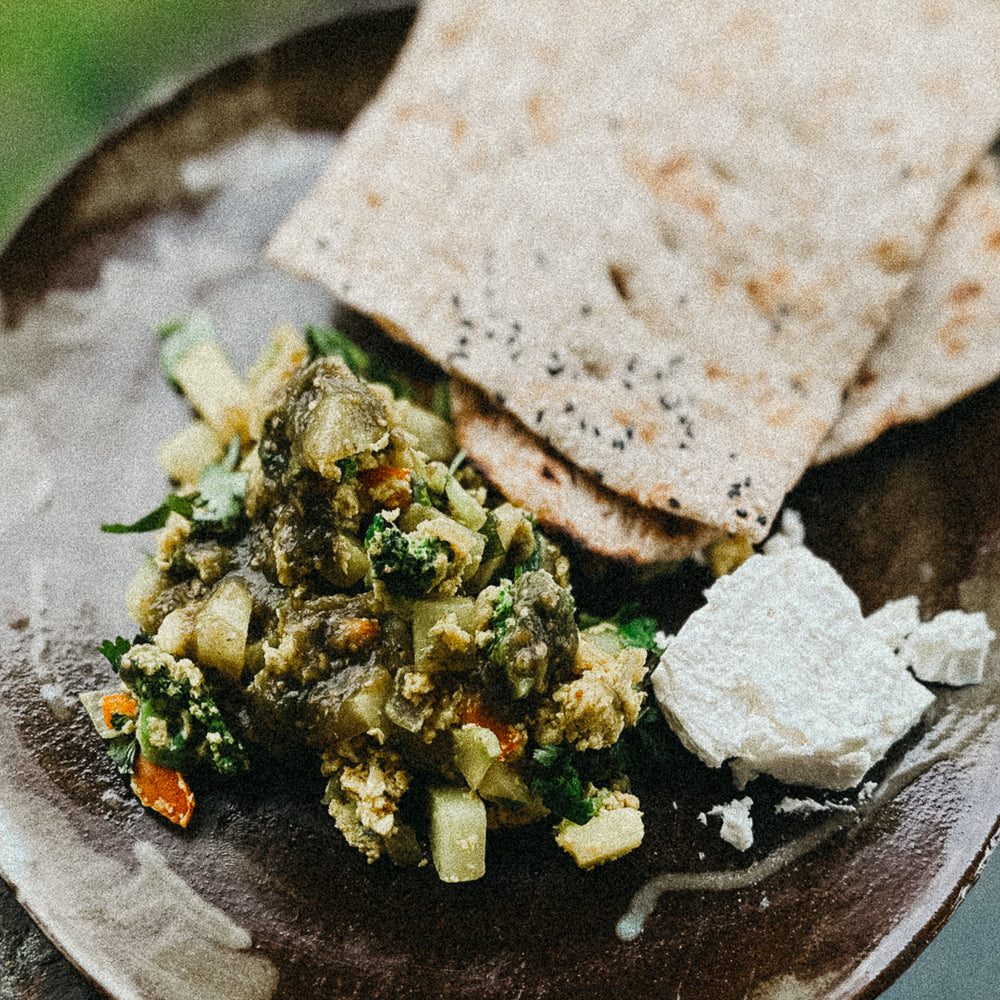 Veggie Hash Scramble and Green Sauce